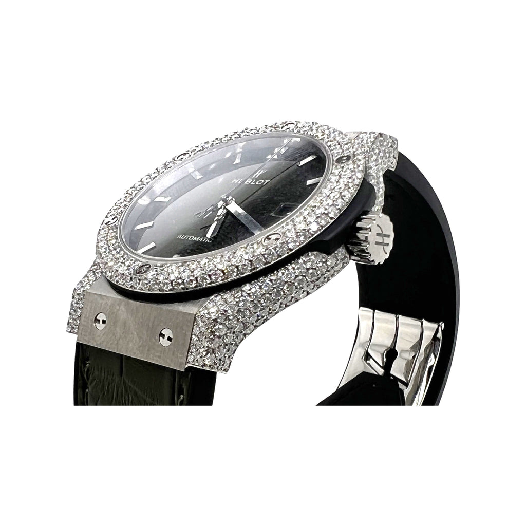 Mens Hublot Classic Fusion Titanium Green Dial 42MM Diamond Watch 6.5 CT
