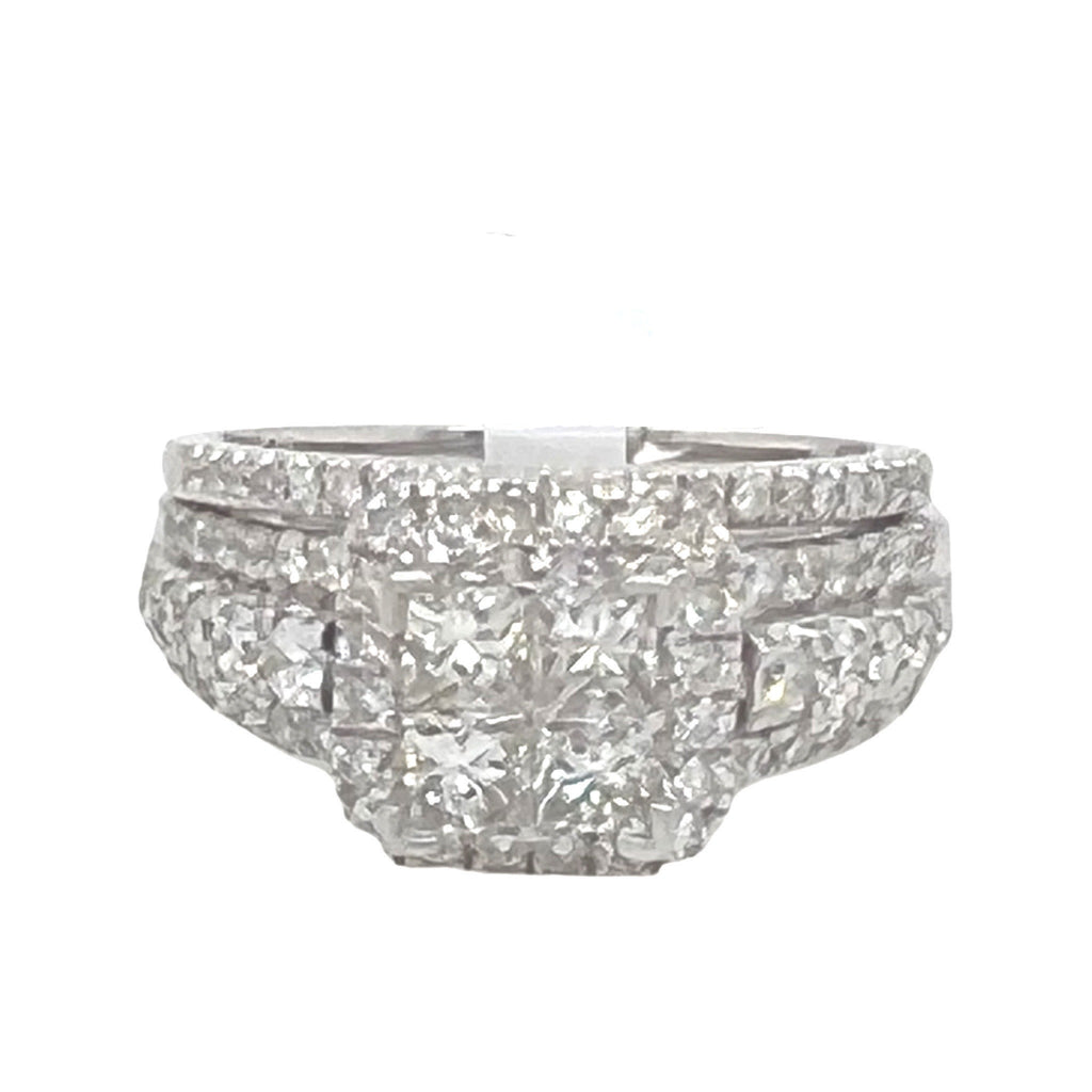 Ladies 14K White Gold Quad Princess Cut Diamond Bridal Set 1.5 CT