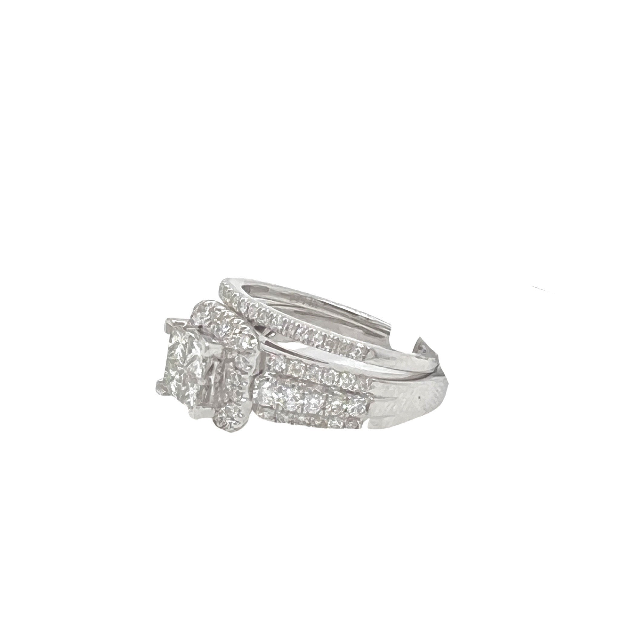 Ladies 14K White Gold Quad Princess Cut Diamond Bridal Set 1.5 CT