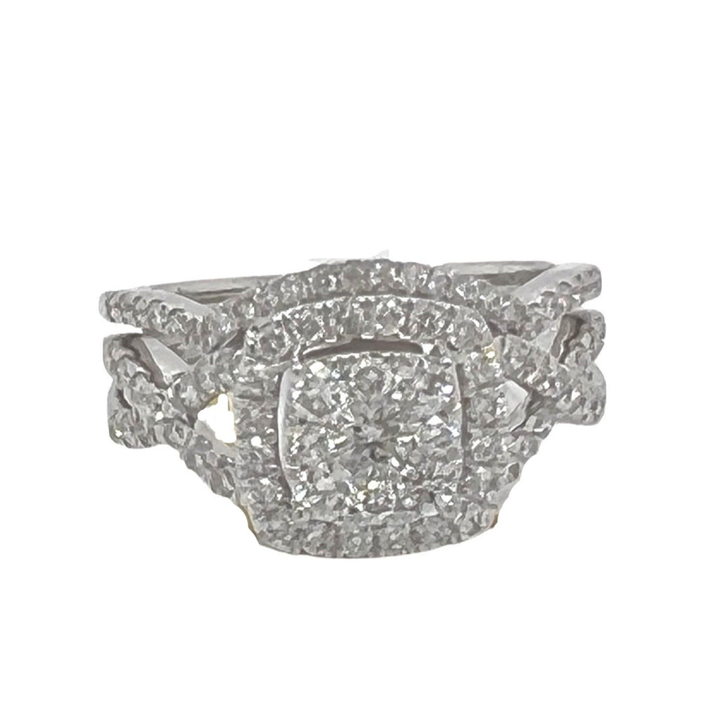 Ladies 14K White Gold Twisted Halo Diamond Bridal Set 1.0 CT