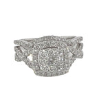 Ladies 14K White Gold Twisted Halo Diamond Bridal Set 1.0 CT