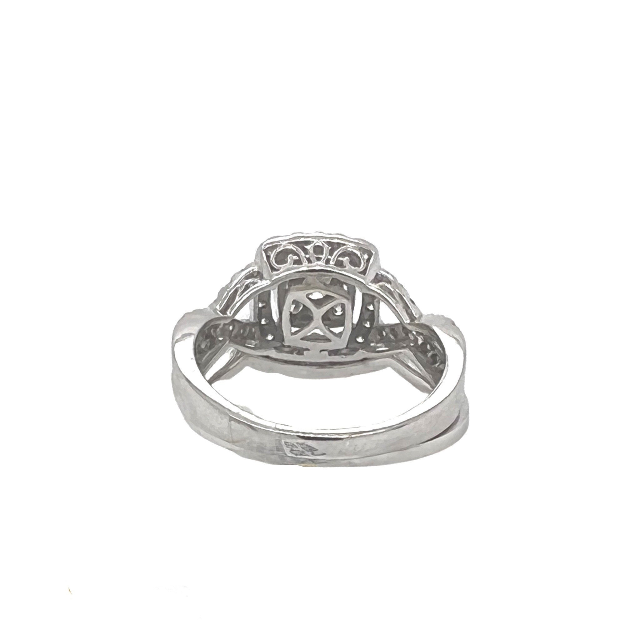 Ladies 14K White Gold Twisted Halo Diamond Bridal Set 1.0 CT