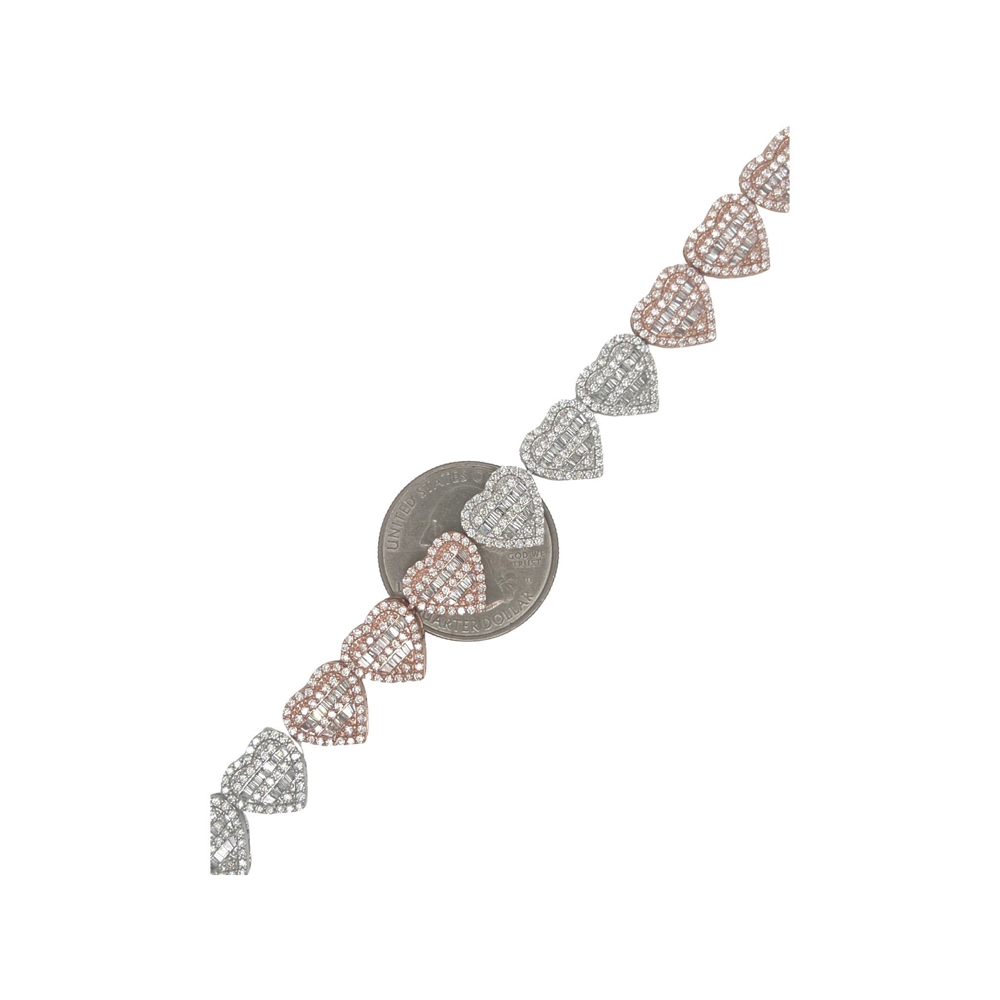 10K Two-Tone Gold 11.5MM Heart Link Baguette Diamond Bracelet 6.88 CT 8.5"