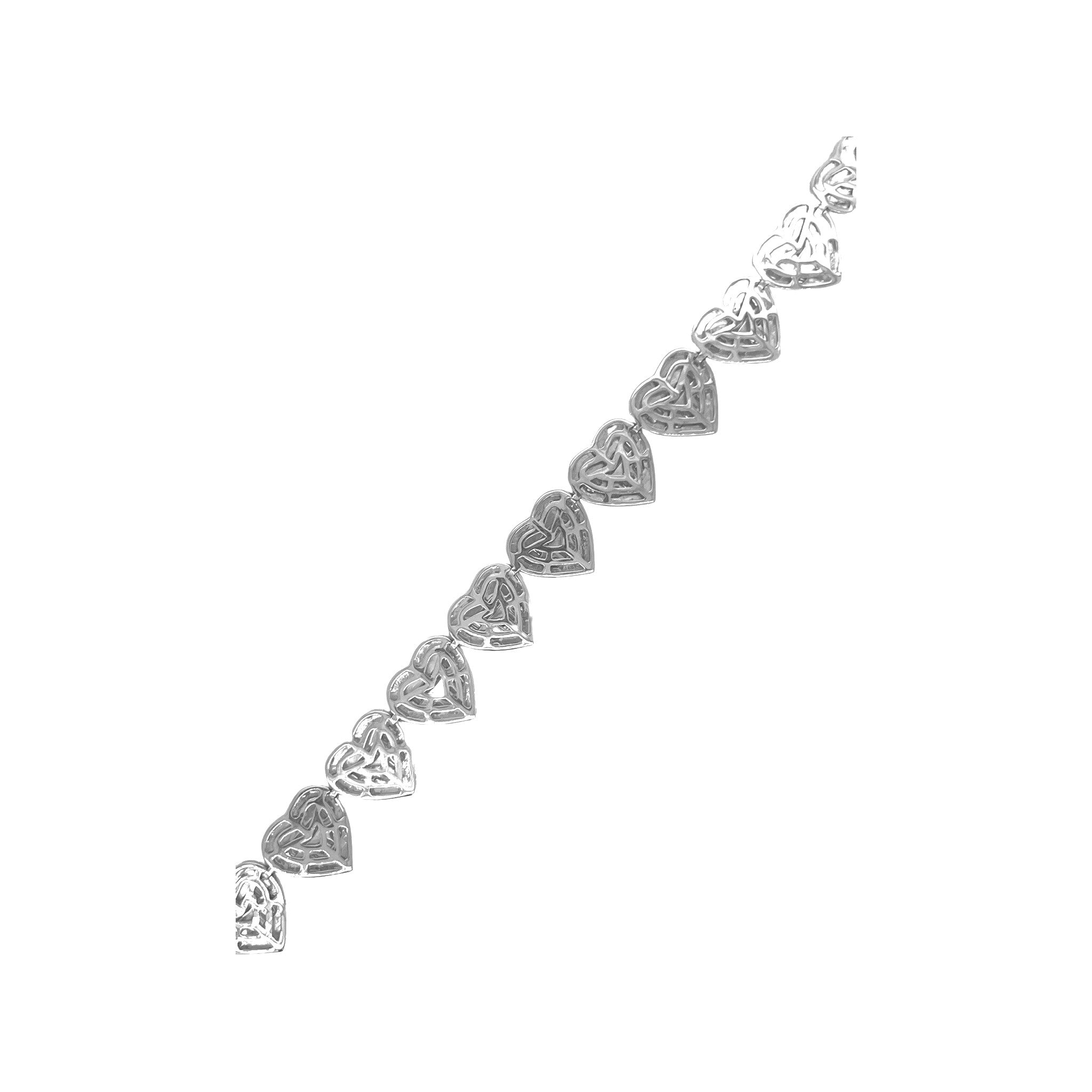 10K White Gold 11.5MM Heart Link Baguette Diamond Bracelet 7.15 CT 8.5"