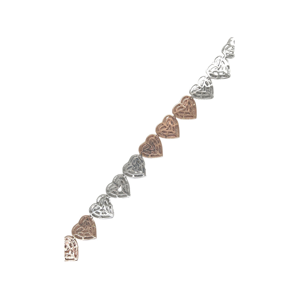 10K Two-Tone Gold 11.5MM Heart Link Baguette Diamond Bracelet 6.88 CT 8.5"
