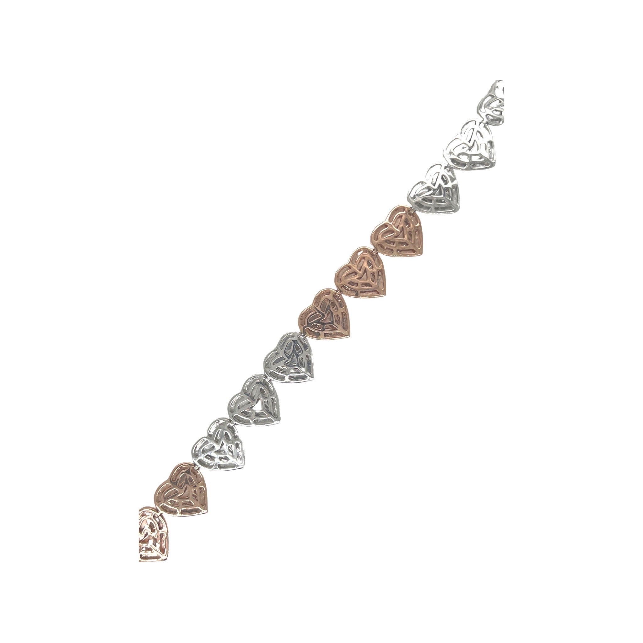 10K Two-Tone Gold 11.5MM Heart Link Baguette Diamond Bracelet 6.88 CT 8.5"