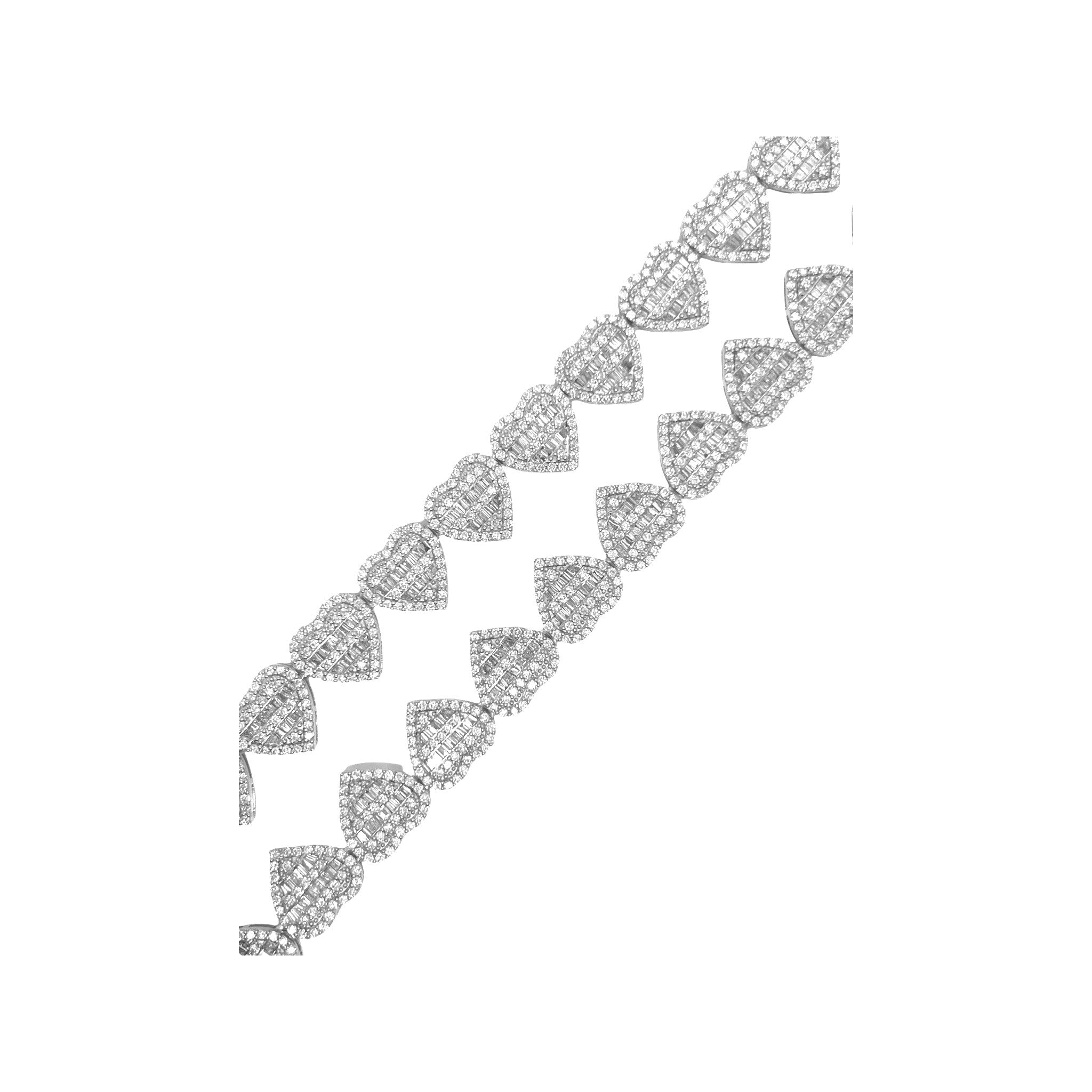 10K White Gold 11.5MM Heart Link Baguette Diamond Necklace 19.17 CT - 22"