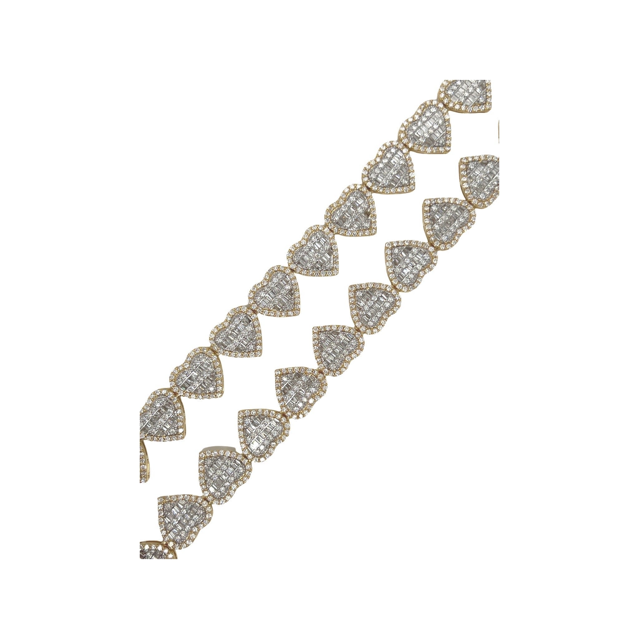 10K Yellow Gold 11.5MM Heart Link Baguette Diamond Necklace 14.23 CT - 18"