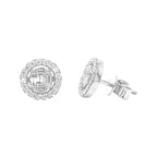 10K White Gold Round Baguette Diamond Earrings 0.70 CT 9.8MM