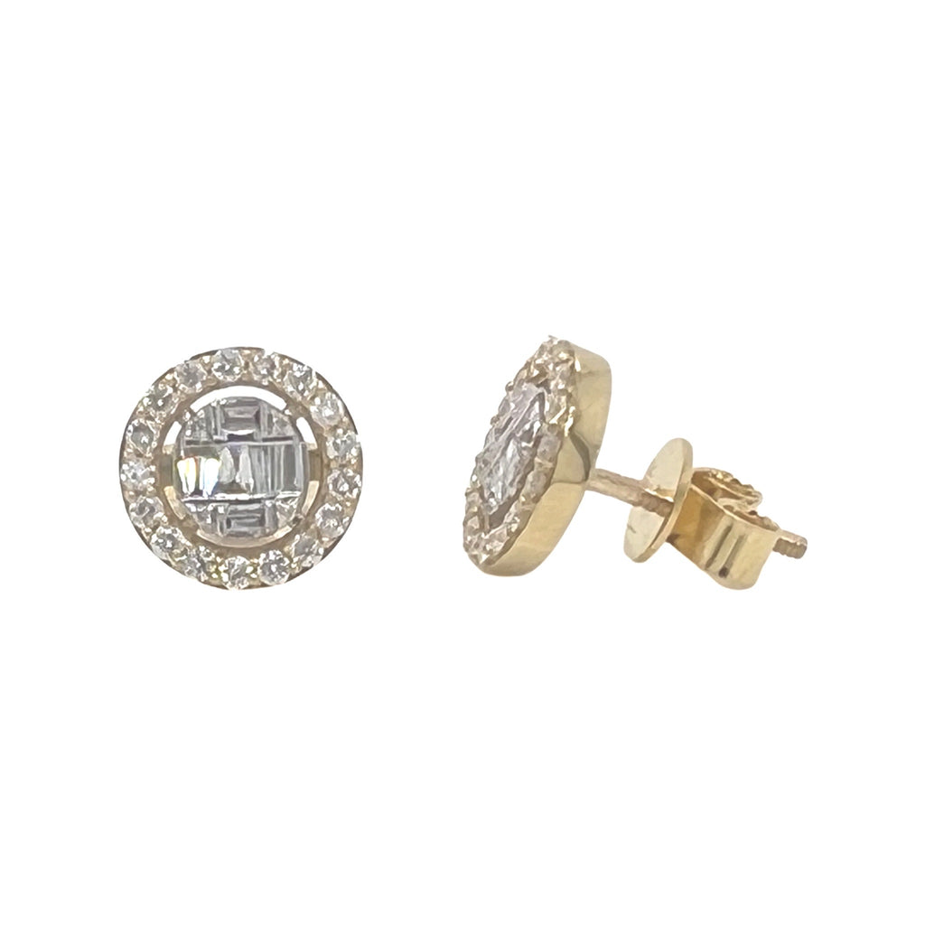 10K Yellow Gold Round Baguette Diamond Earrings 0.64 CT 9.8MM