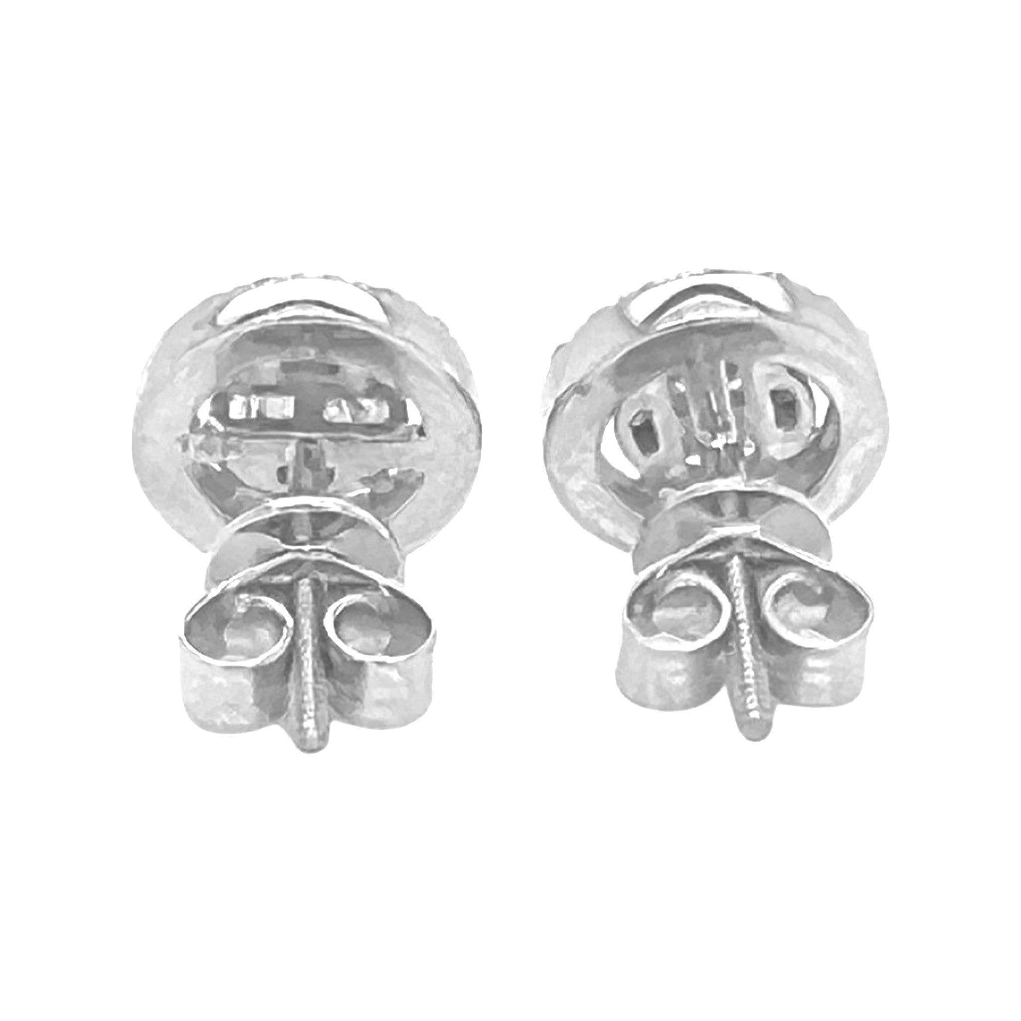 10K White Gold Round Baguette Diamond Earrings 0.70 CT 9.8MM