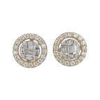 10K Yellow Gold Round Baguette Diamond Earrings 0.92 CT 11.8MM