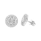 10K White Gold Round Baguette Diamond Earrings 0.94 CT 11.8MM