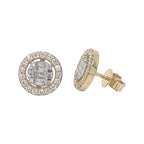 10K Yellow Gold Round Baguette Diamond Earrings 0.92 CT 11.8MM