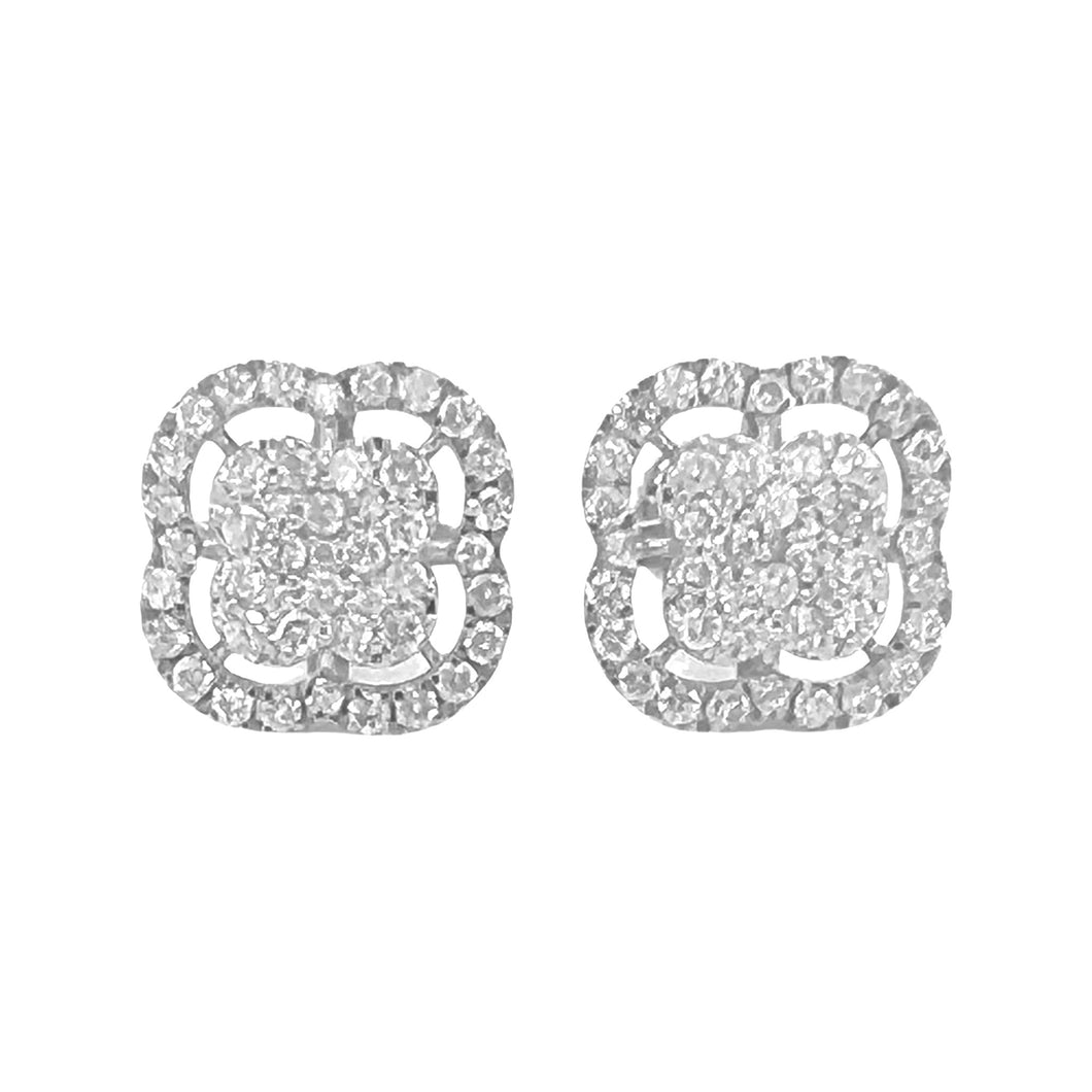 10K White Gold Clover Cluster Diamond Earrings 0.96 CT 11.7MM