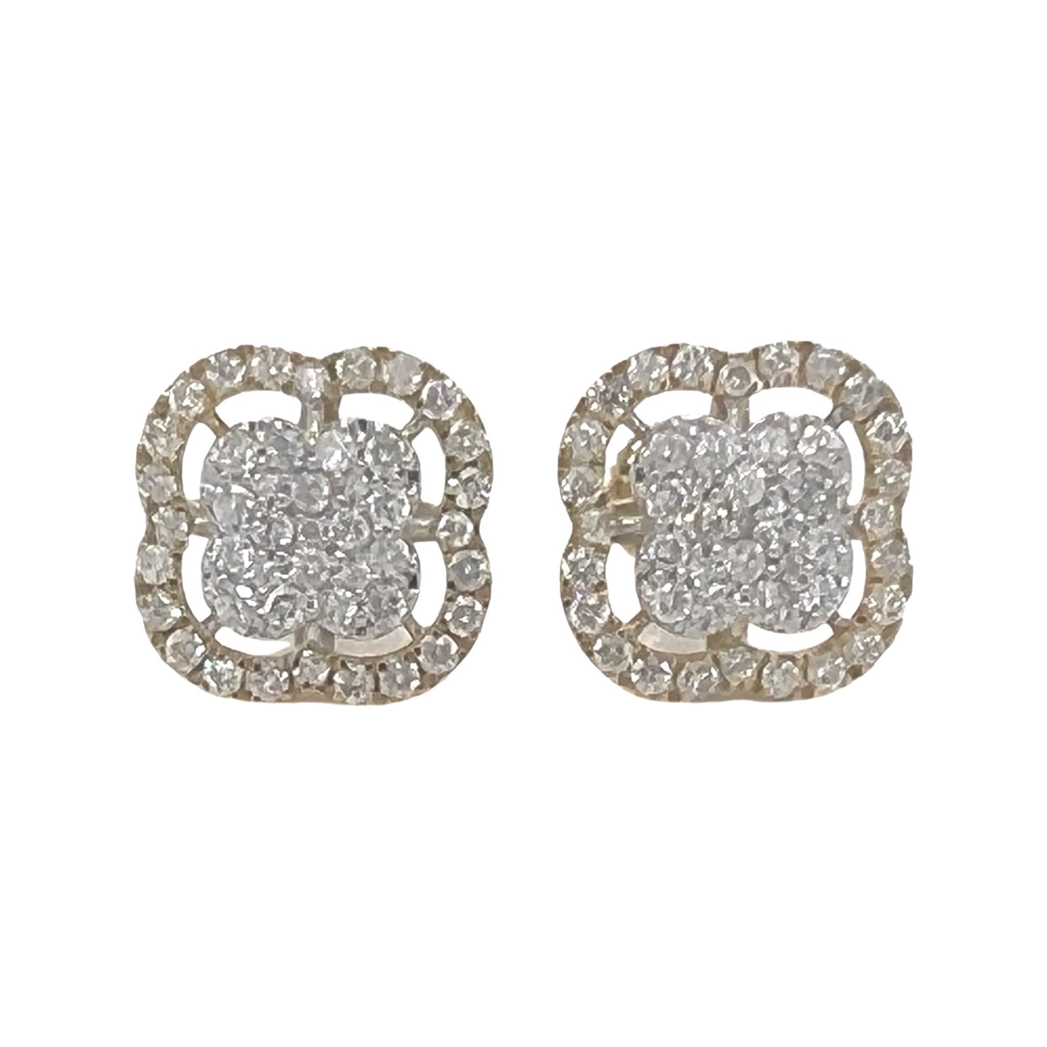 10K Yellow Gold Clover Cluster Diamond Earrings 0.90 CT 11.7MM