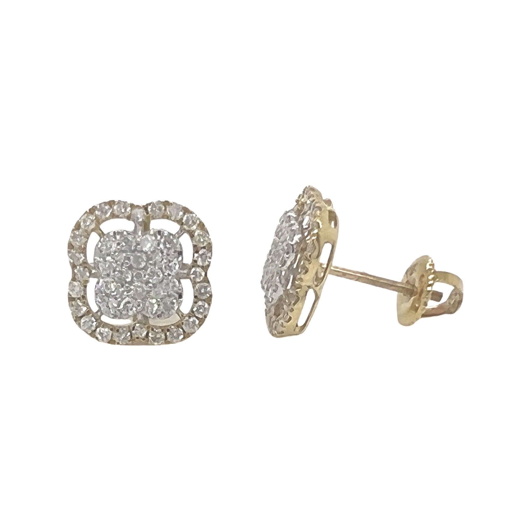 10K Yellow Gold Clover Cluster Diamond Earrings 0.90 CT 11.7MM