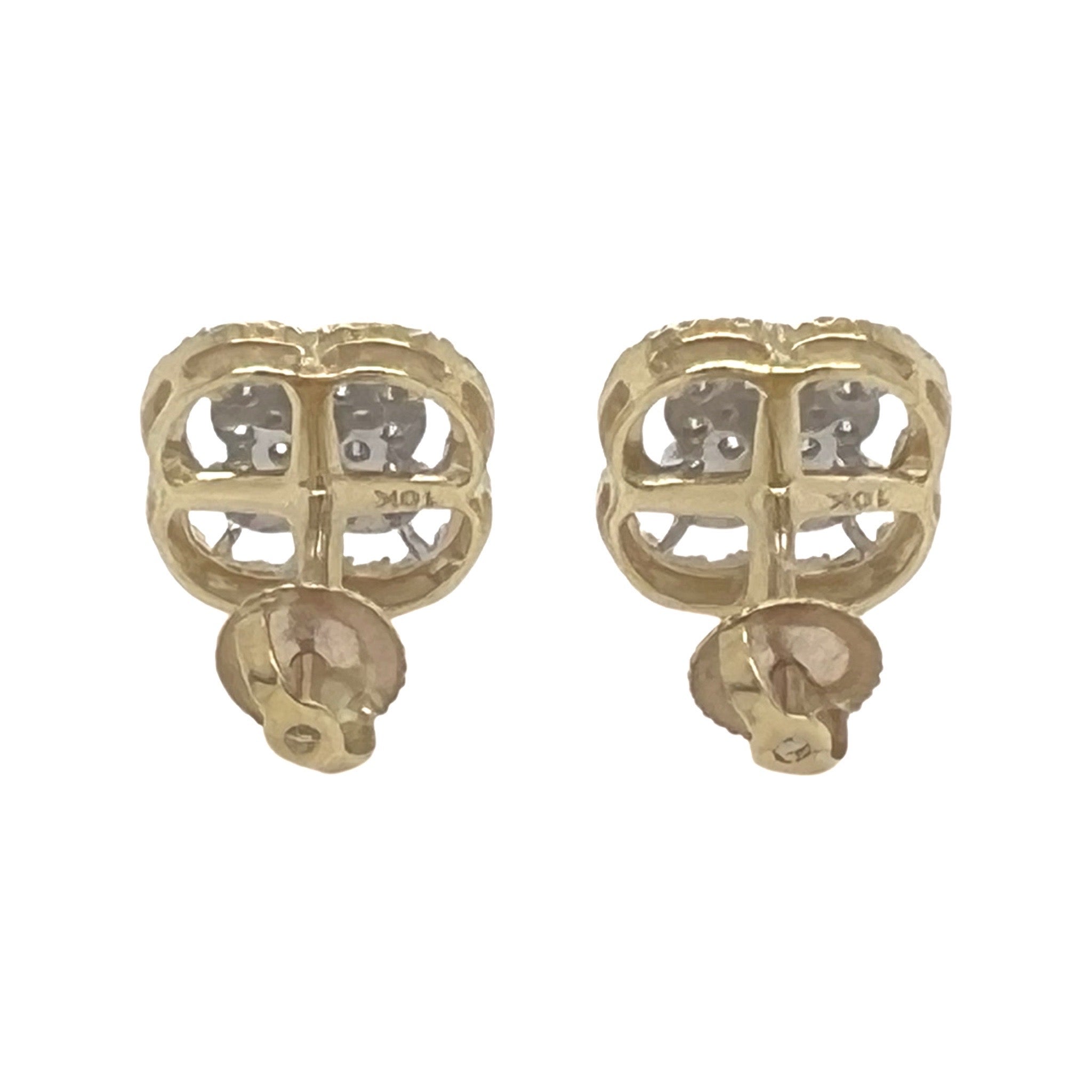 10K Yellow Gold Clover Cluster Diamond Earrings 0.90 CT 11.7MM