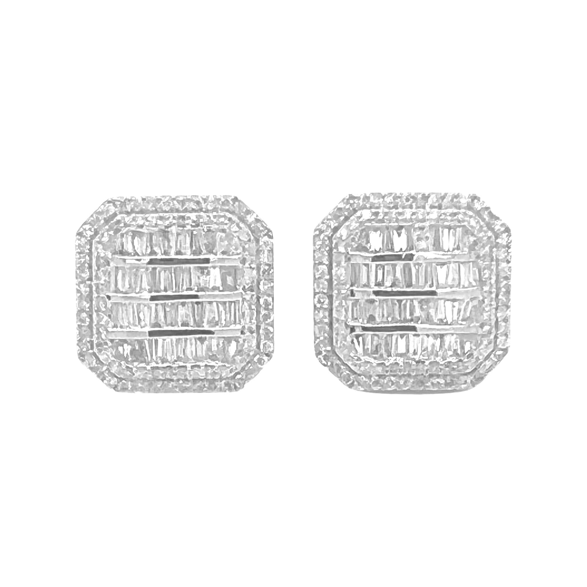 10K White Gold Octagonal Shape Baguette Diamond Earrings 1.24 CT 13.1MM