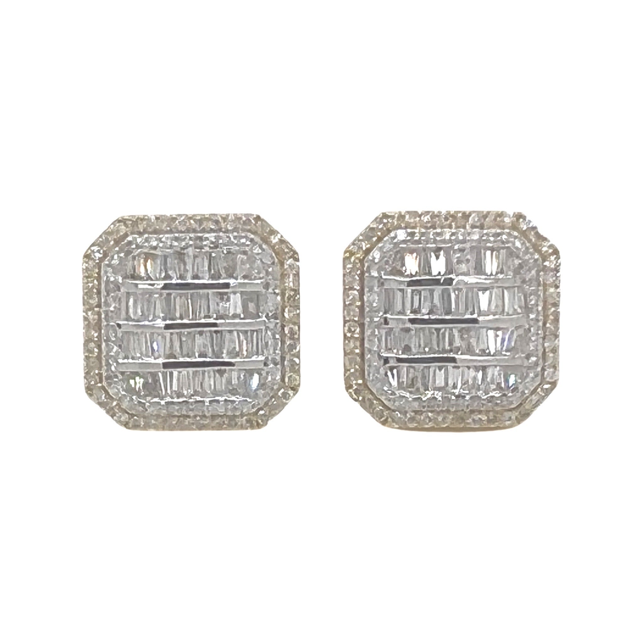 10K Yellow Gold Octagonal Shape Baguette Diamond Earrings 1.24 CT 13.1MM