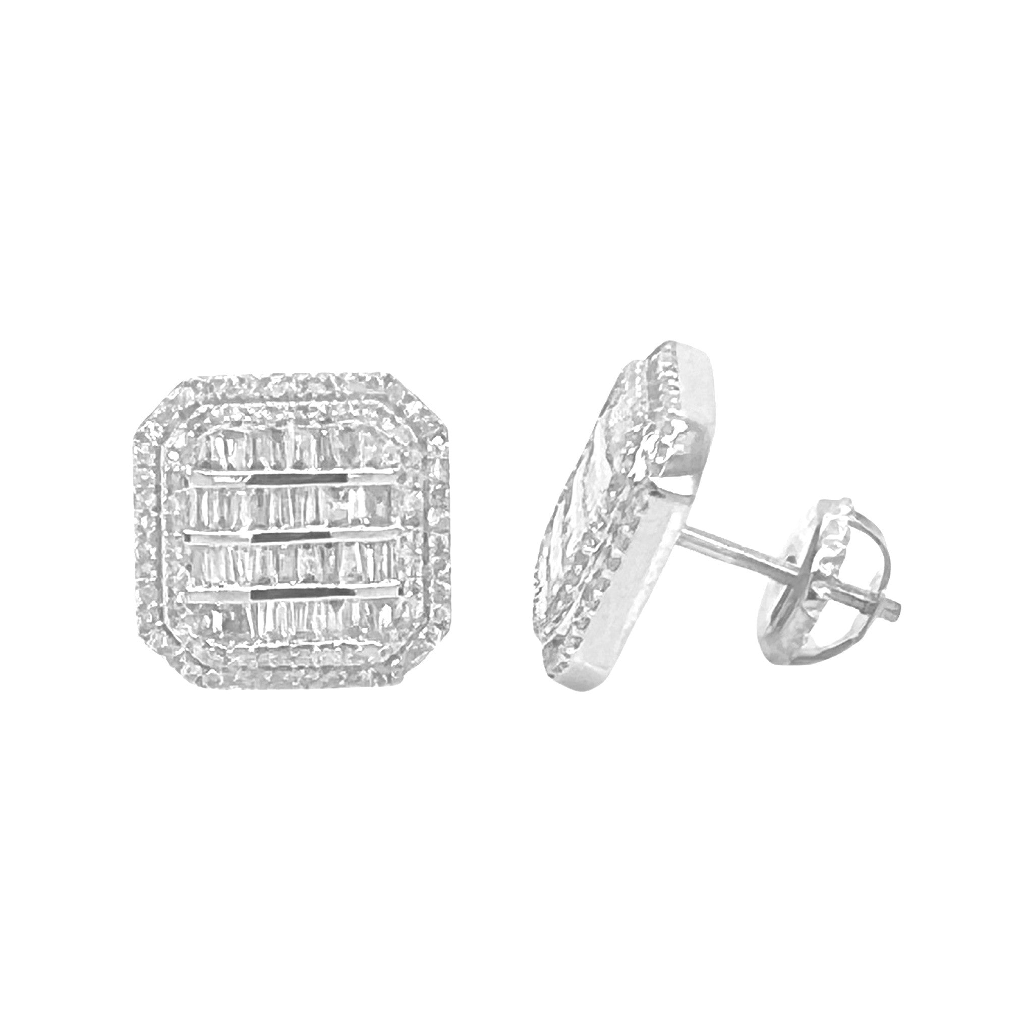 10K White Gold Octagonal Shape Baguette Diamond Earrings 1.24 CT 13.1MM