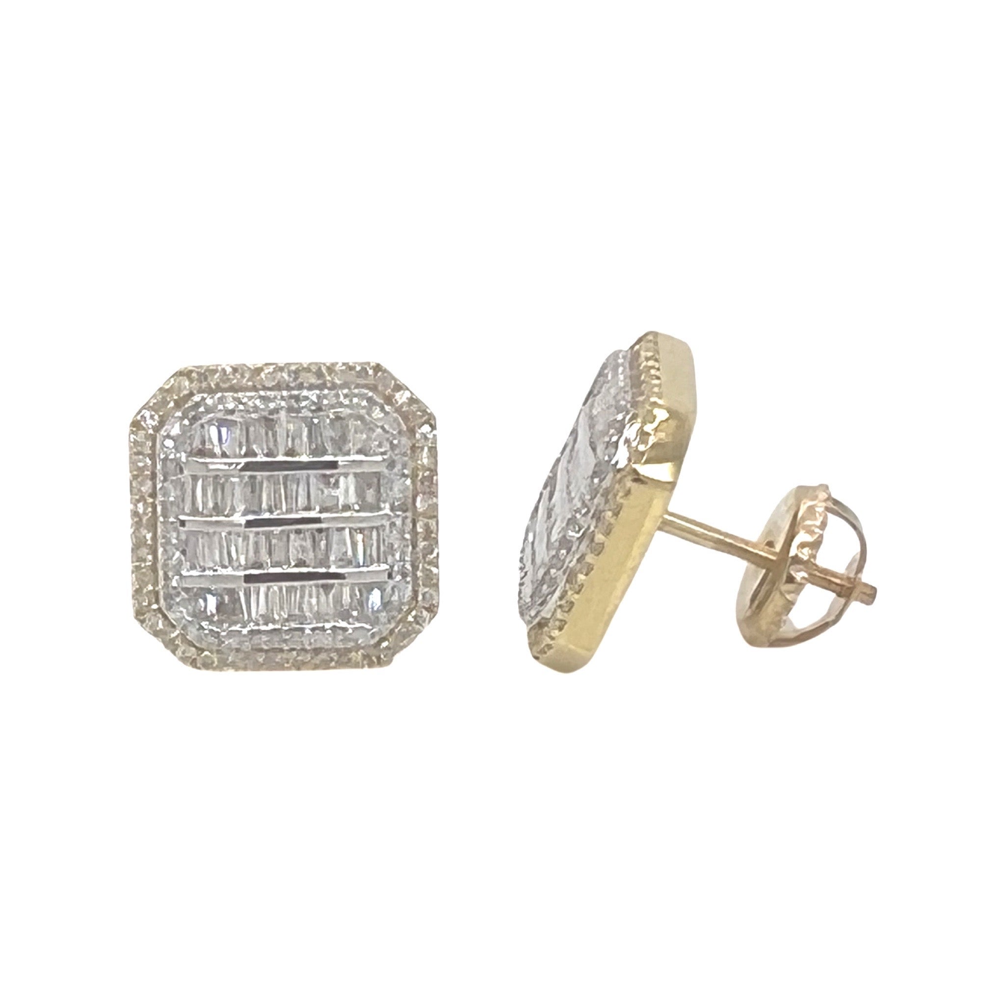 10K Yellow Gold Octagonal Shape Baguette Diamond Earrings 1.24 CT 13.1MM