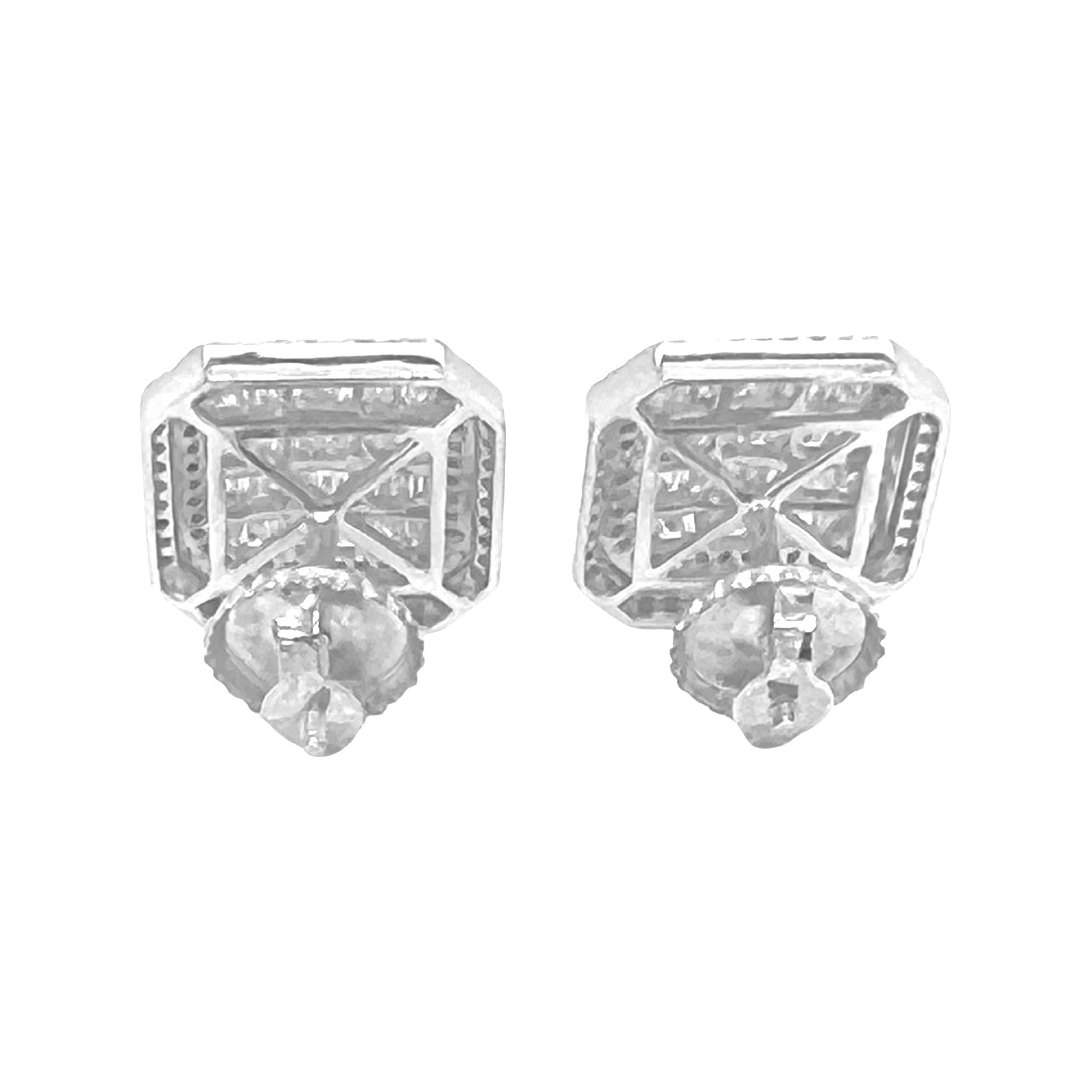 10K White Gold Octagonal Shape Baguette Diamond Earrings 1.24 CT 13.1MM