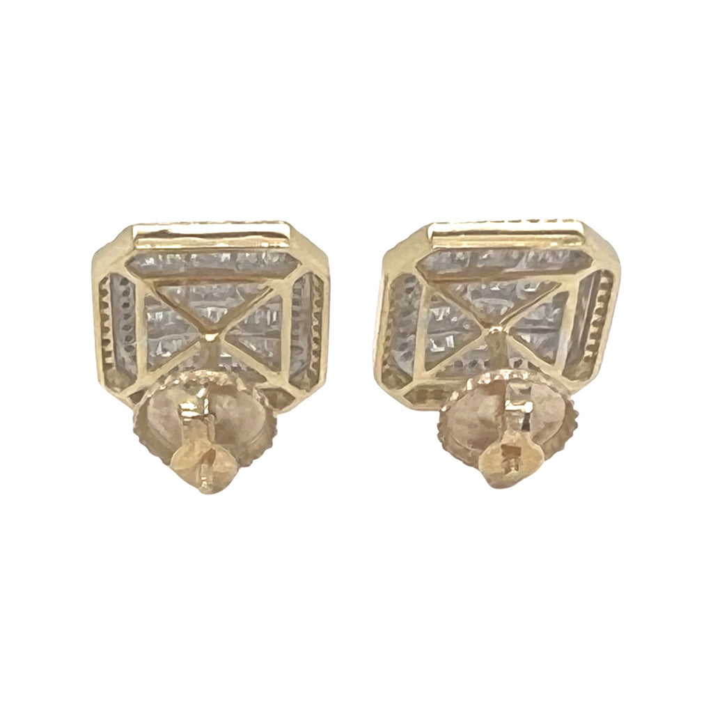 10K Yellow Gold Octagonal Shape Baguette Diamond Earrings 1.24 CT 13.1MM
