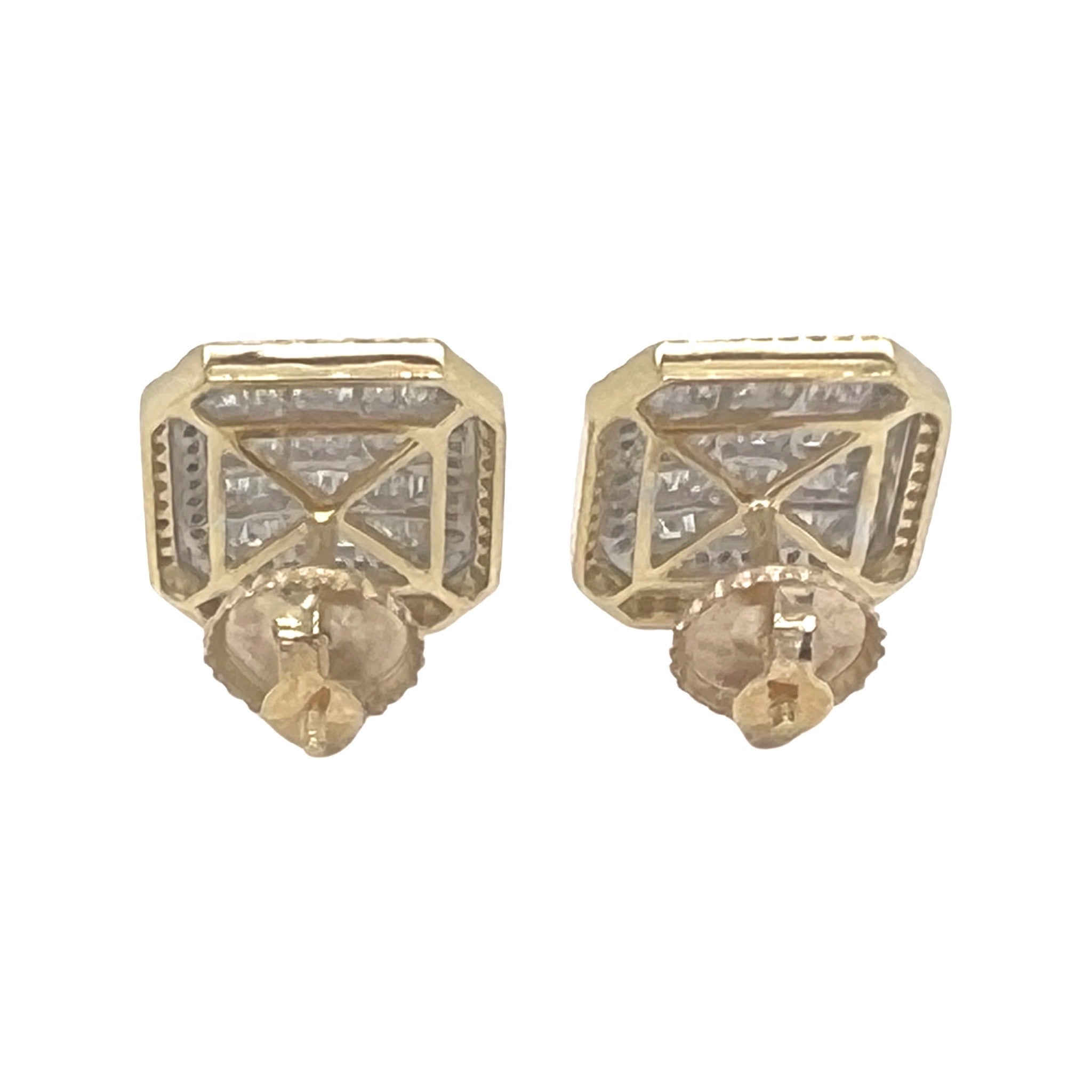 10K Yellow Gold Octagonal Shape Baguette Diamond Earrings 1.24 CT 13.1MM