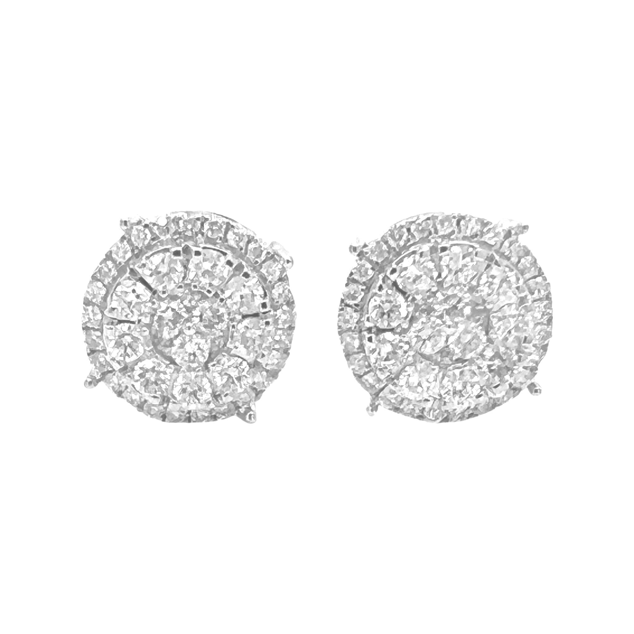 10K White Gold Round 3D Halo Diamond Earrings 1.82 CT 13MM
