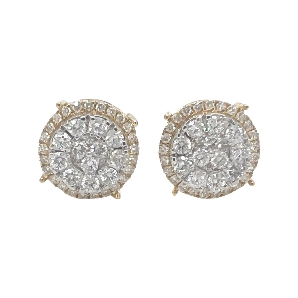 10K Yellow Gold Round 3D Halo Diamond Earrings 1.82 CT 13MM