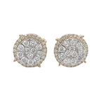 10K Yellow Gold Round 3D Halo Diamond Earrings 1.82 CT 13MM