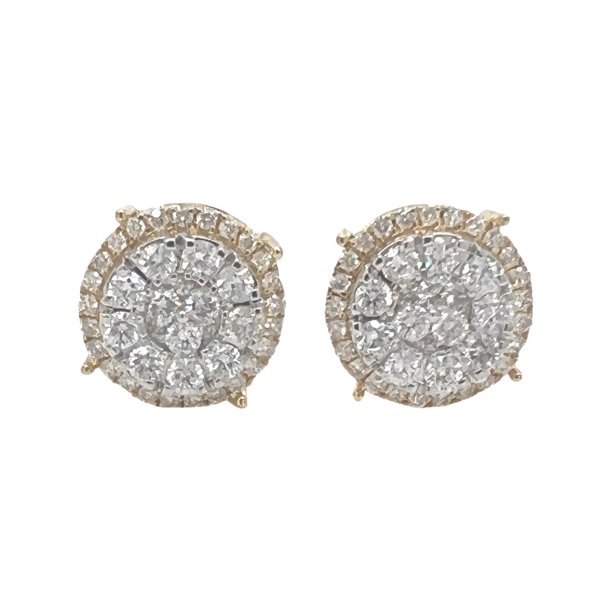 10K Yellow Gold Round 3D Halo Diamond Earrings 1.82 CT 13MM