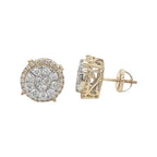 10K Yellow Gold Round 3D Halo Diamond Earrings 1.82 CT 13MM