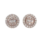 10K Rose Gold Round Baguette Diamond Earrings 0.70 CT 9.8MM