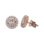 10K Rose Gold Round Baguette Diamond Earrings 0.70 CT 9.8MM