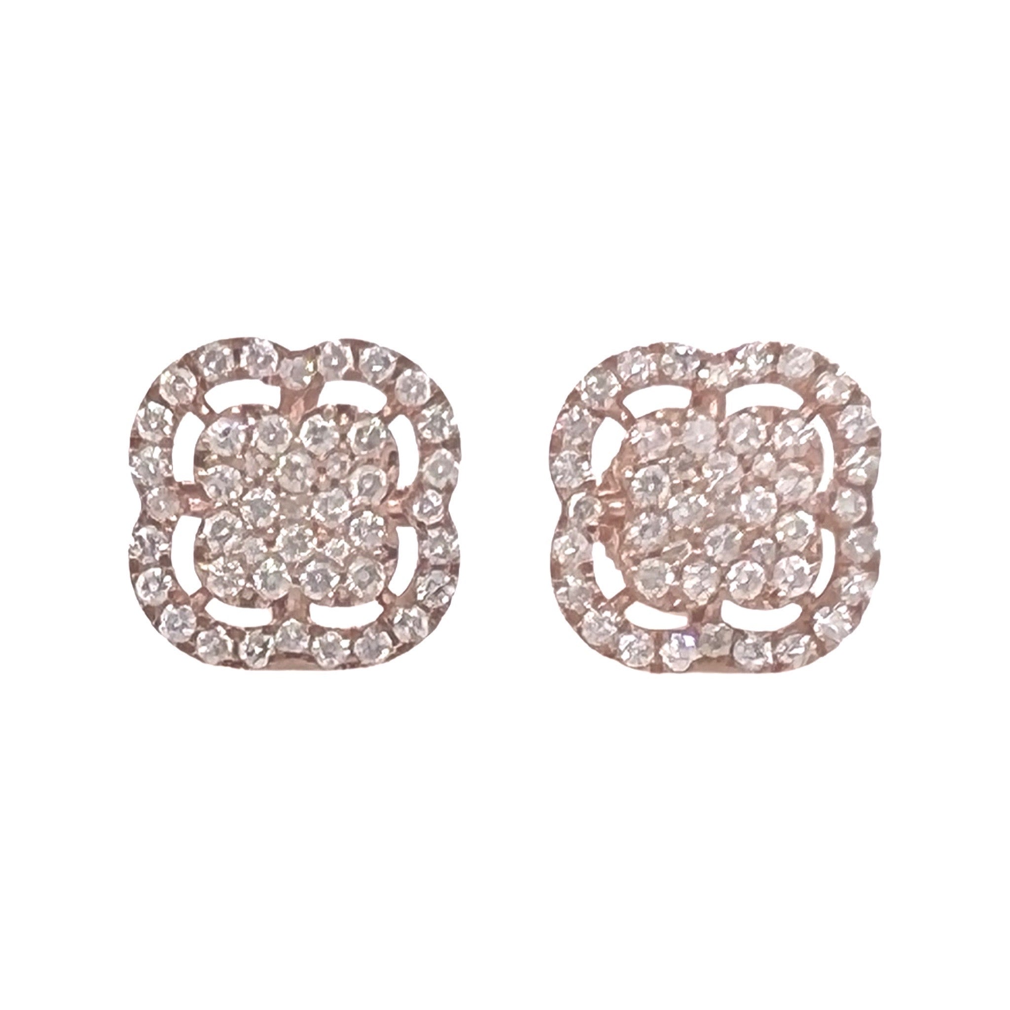 10K Rose Gold Clover Cluster Diamond Earrings 0.96 CT 11.7MM