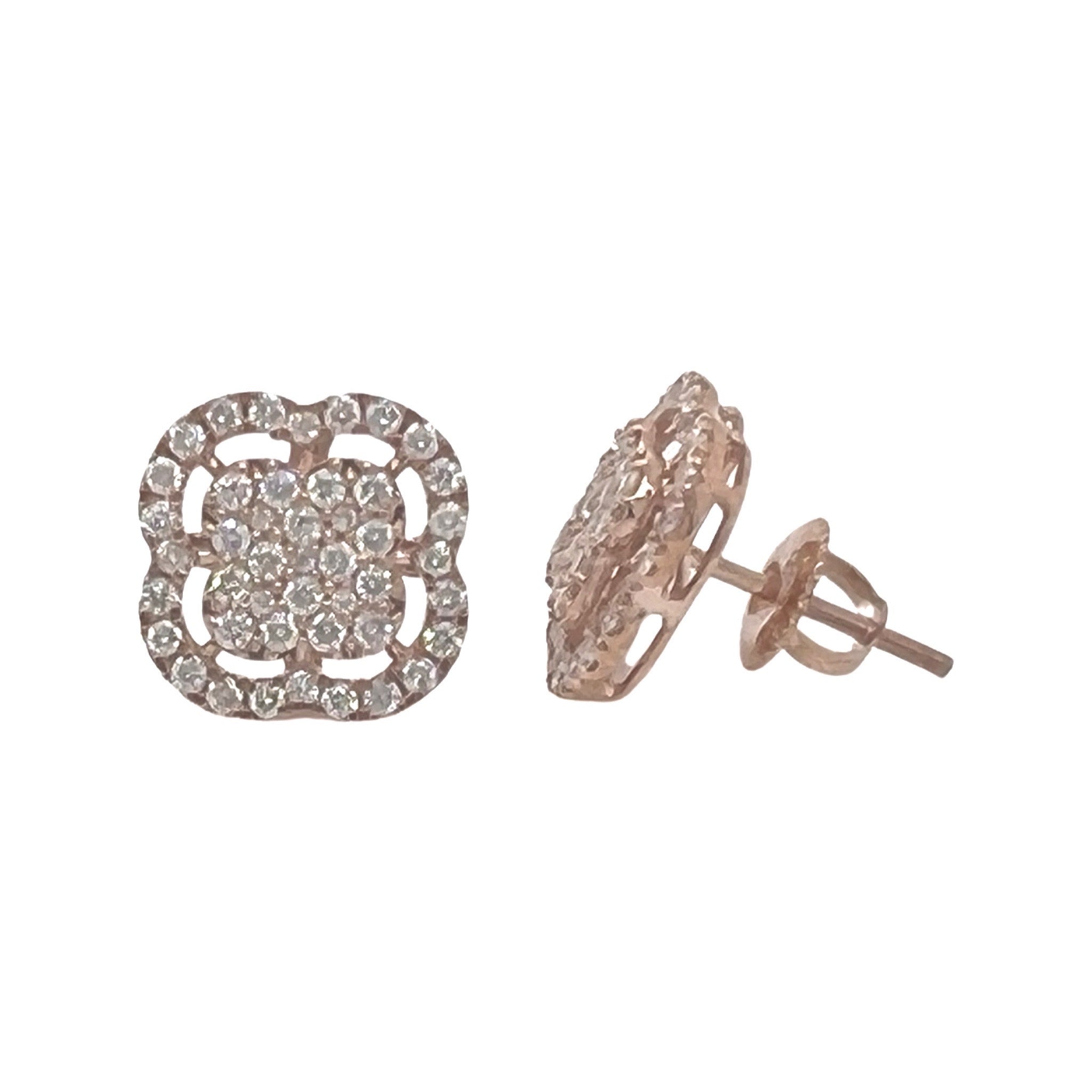 10K Rose Gold Clover Cluster Diamond Earrings 0.96 CT 11.7MM