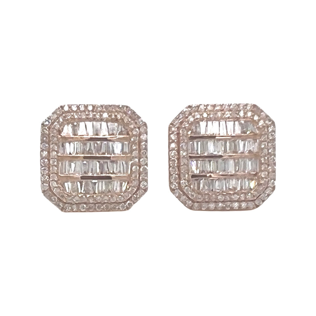 10K Rose Gold Octagonal Shape Baguette Diamond Earrings 1.24 CT 13.1MM