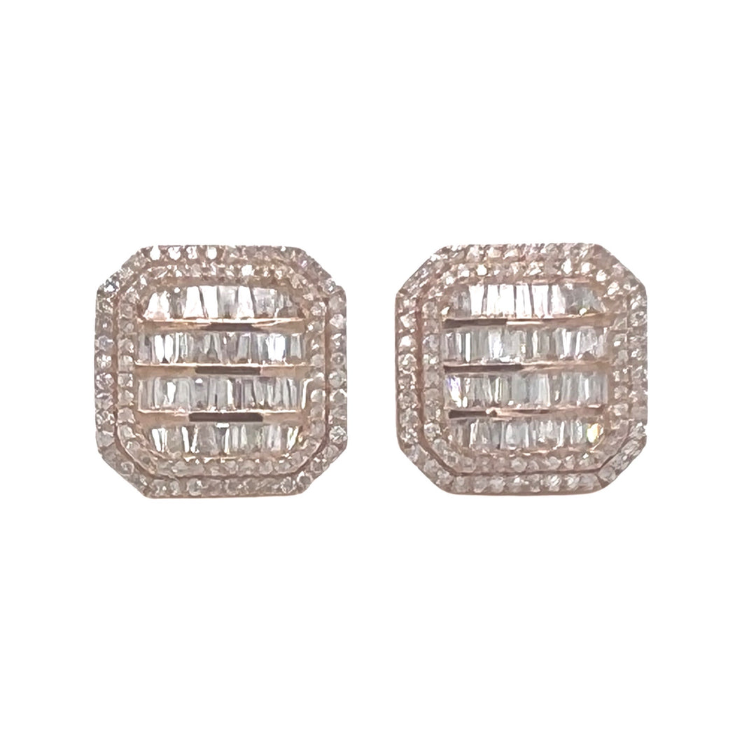 10K Rose Gold Octagonal Shape Baguette Diamond Earrings 1.24 CT 13.1MM