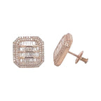 10K Rose Gold Octagonal Shape Baguette Diamond Earrings 1.24 CT 13.1MM