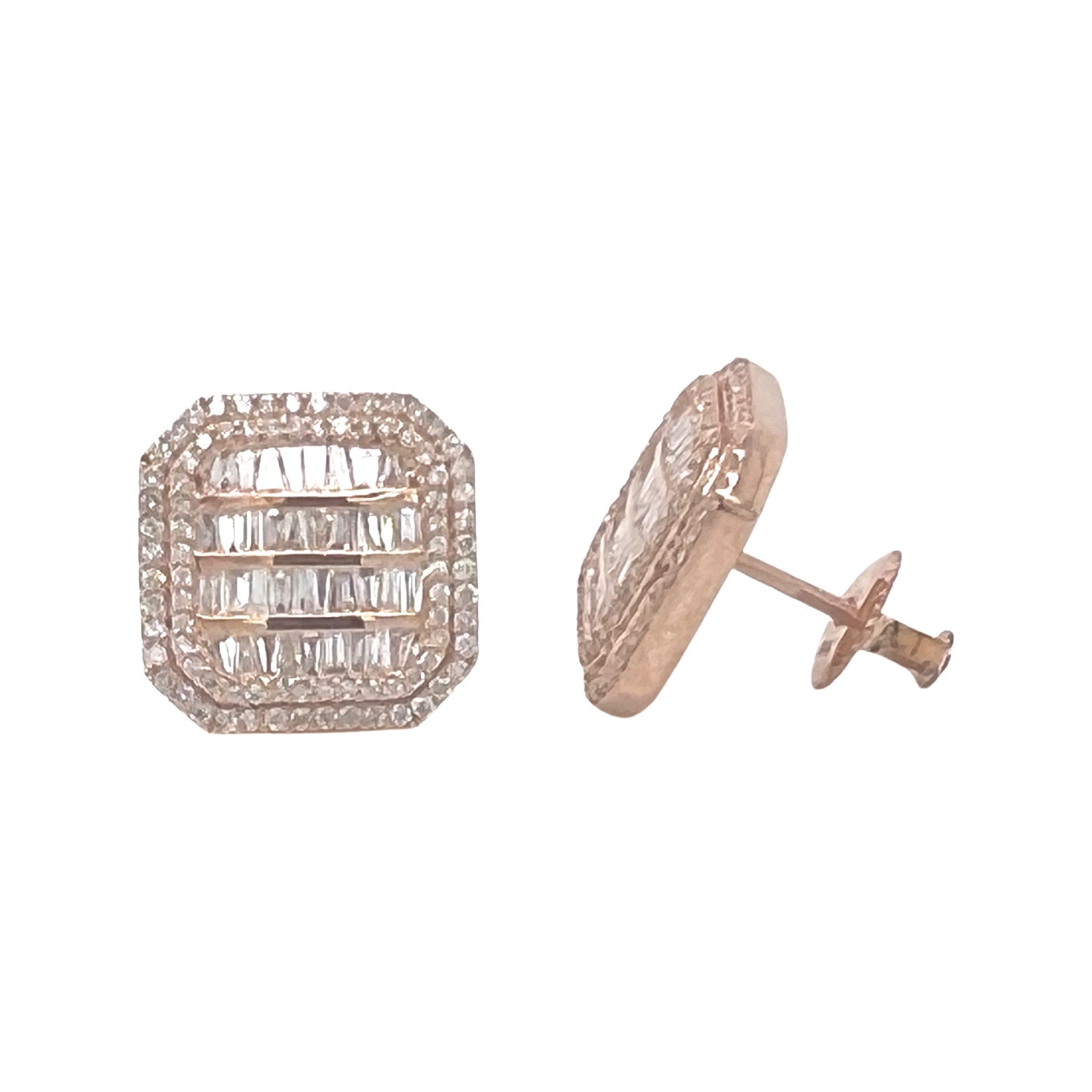 10K Rose Gold Octagonal Shape Baguette Diamond Earrings 1.24 CT 13.1MM