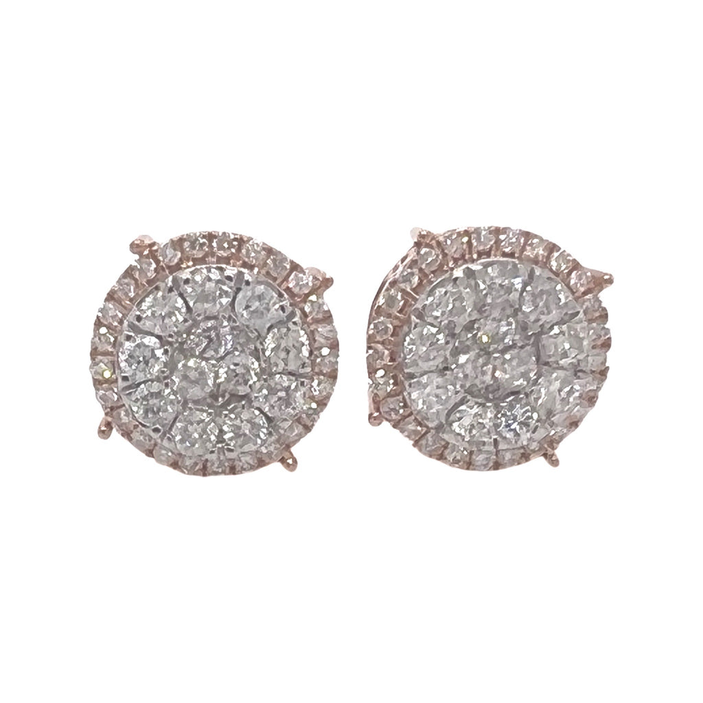 10K Rose Gold Round 3D Halo Diamond Earrings 1.82 CT 13MM
