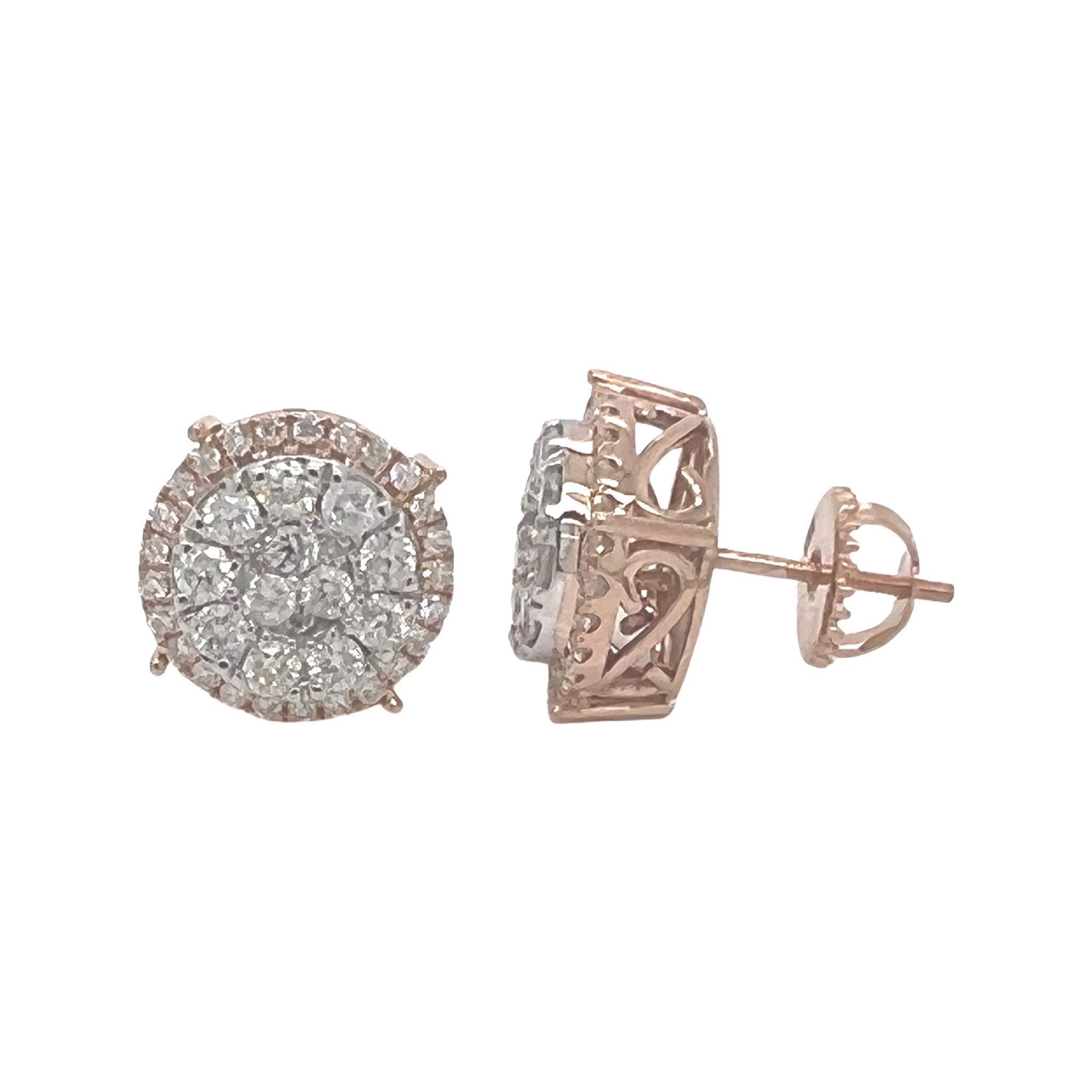 10K Rose Gold Round 3D Halo Diamond Earrings 1.82 CT 13MM