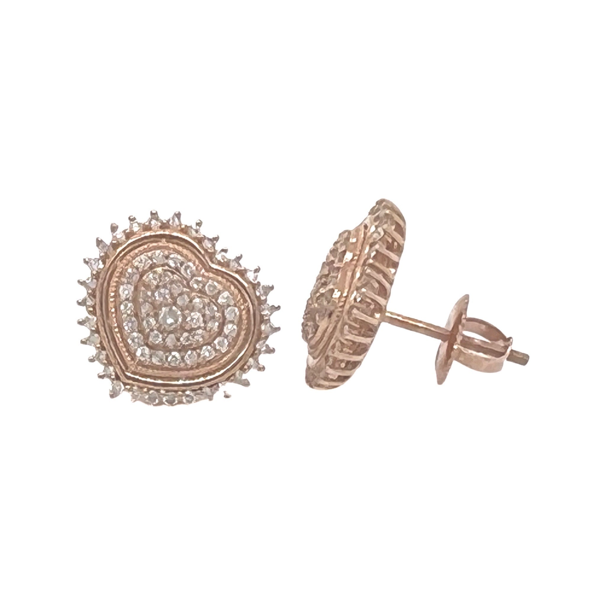 10K Rose Gold Heart Shape Diamond Earrings 0.52 CT 13.6MM