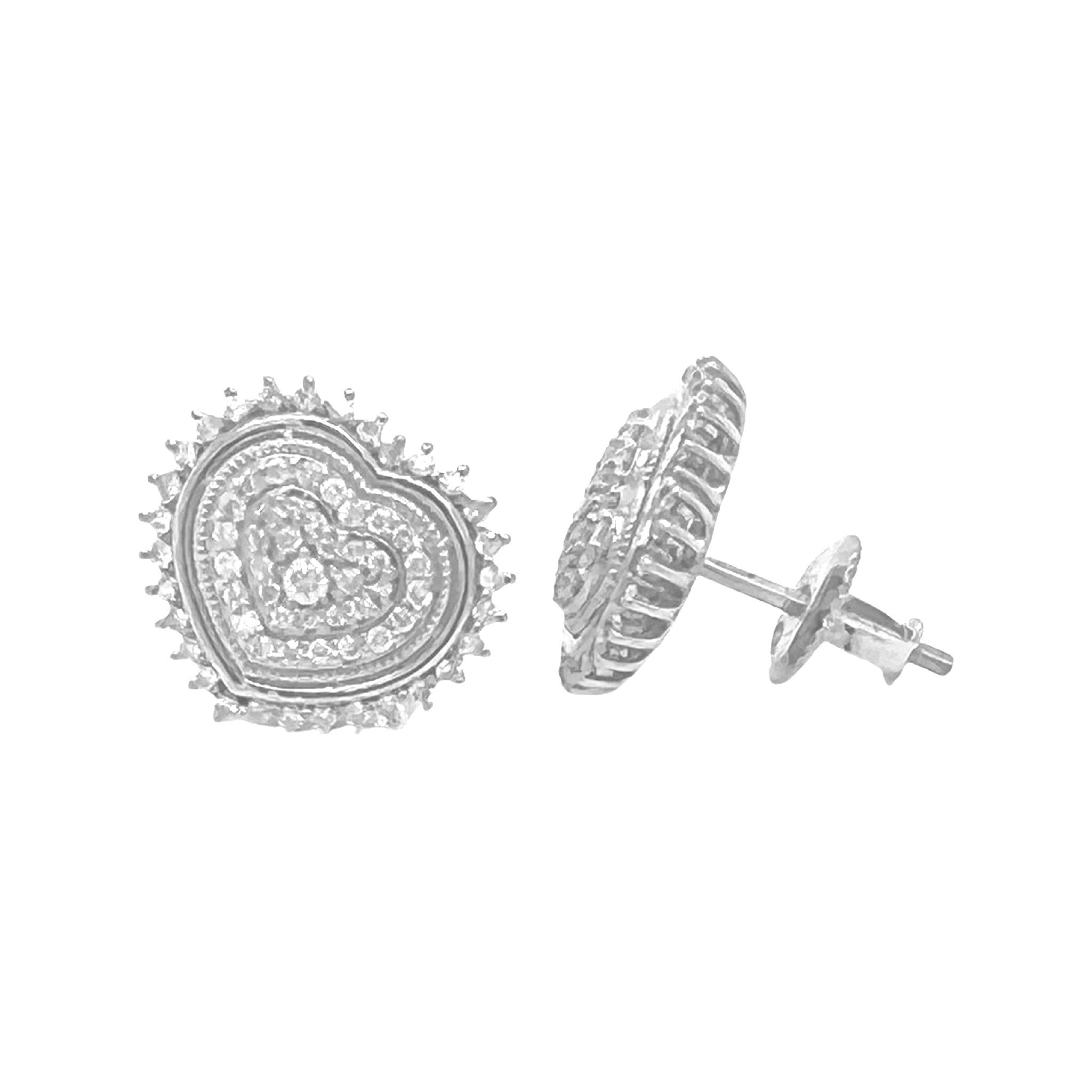 10K White Gold Heart Shape Diamond Earrings 0.52 CT 13.6MM