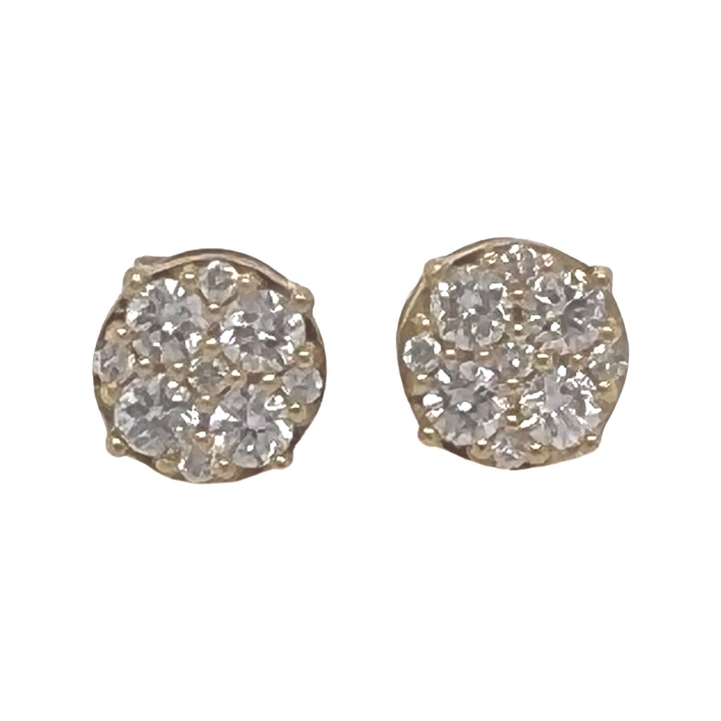 10K Yellow Gold Round Diamond Earrings 0.90 CT 7.5MM
