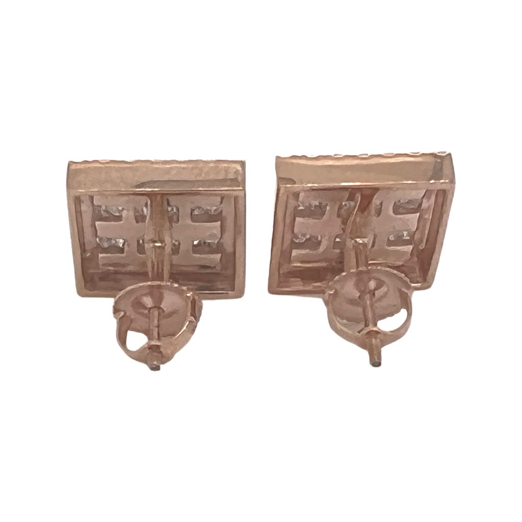 10K Rose Gold Square Shape Baguette Diamond Earrings 0.38 CT 7.5MM