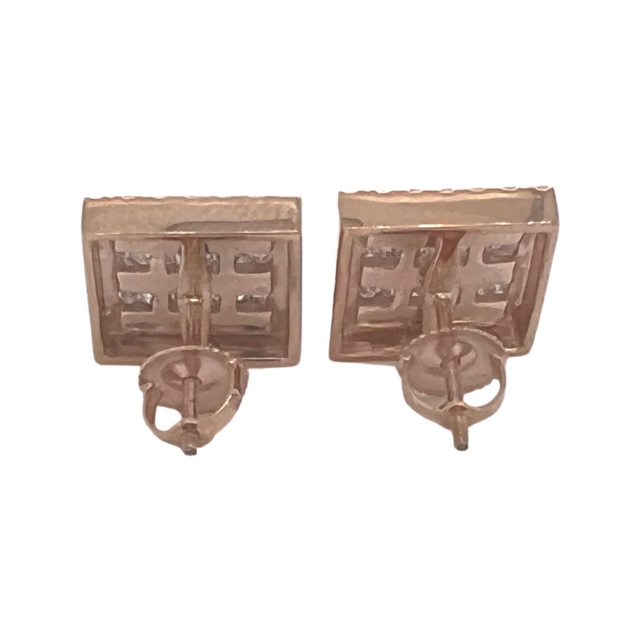 10K Rose Gold Square Shape Baguette Diamond Earrings 0.38 CT 7.5MM