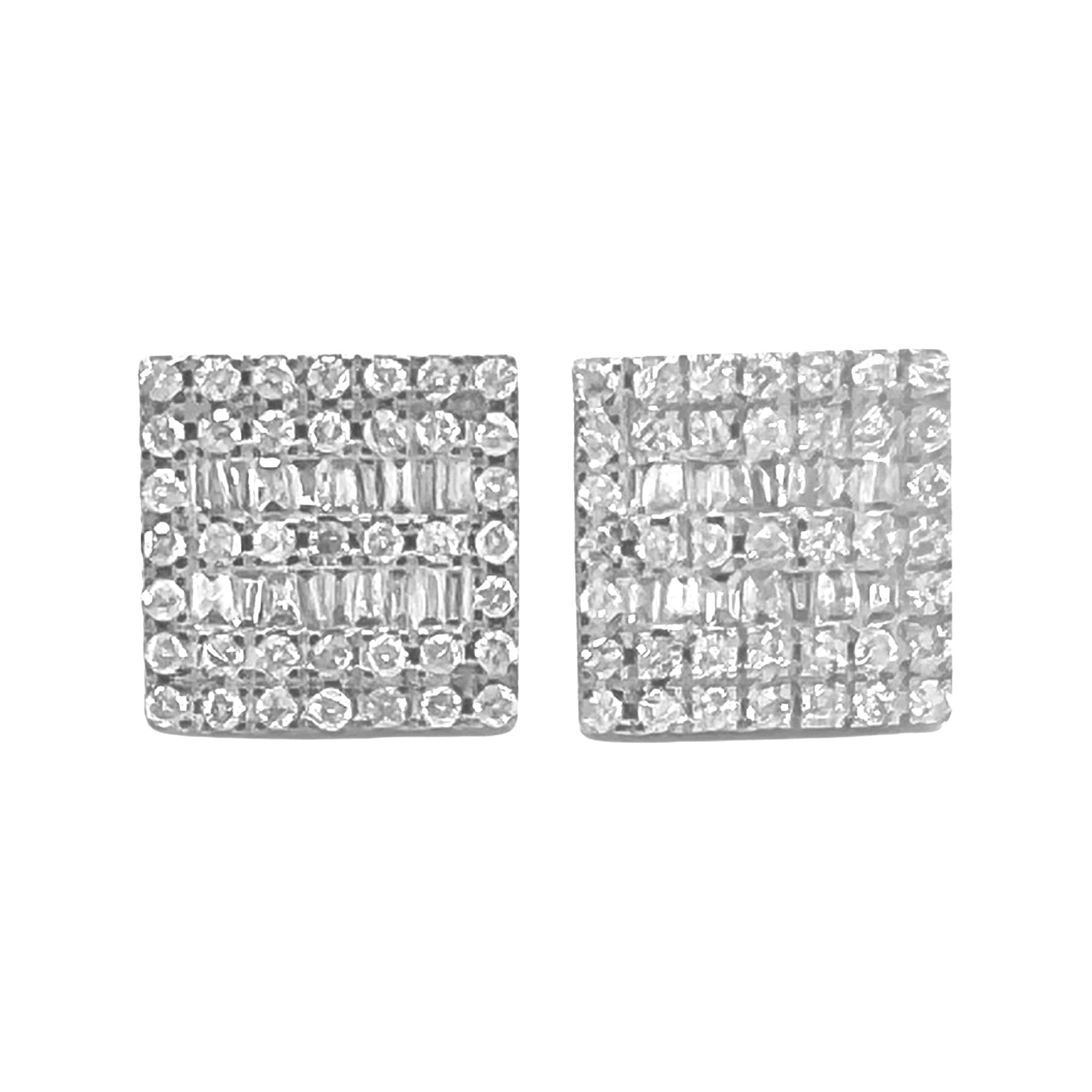 10K White Gold Square Shape Baguette Diamond Earrings 0.70 CT 9.4MM